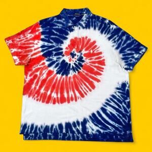 Polo Ralph Lauren Tie-Dye Polo Shirt XL Custom Slim Fit Red White Blue Spiral